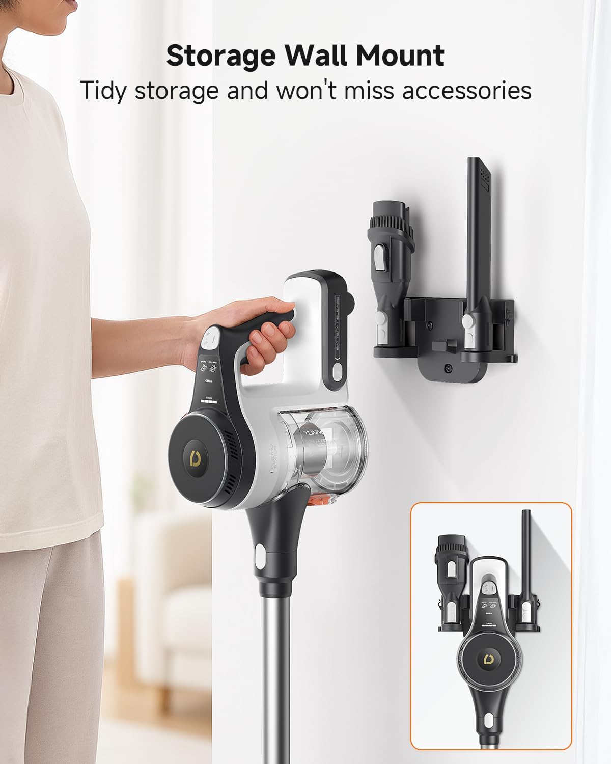 YONNDER Cordless Vacuum Cleaner, 48KPA/550W/60Mins Powerful Stick Vacuum for Home, Anti-Tangle, Self-Standing, Lightweight, Charging Dock, Vacuum Cleaner for Hardwood Floor/Carpet/Pet Hair/Car, M1