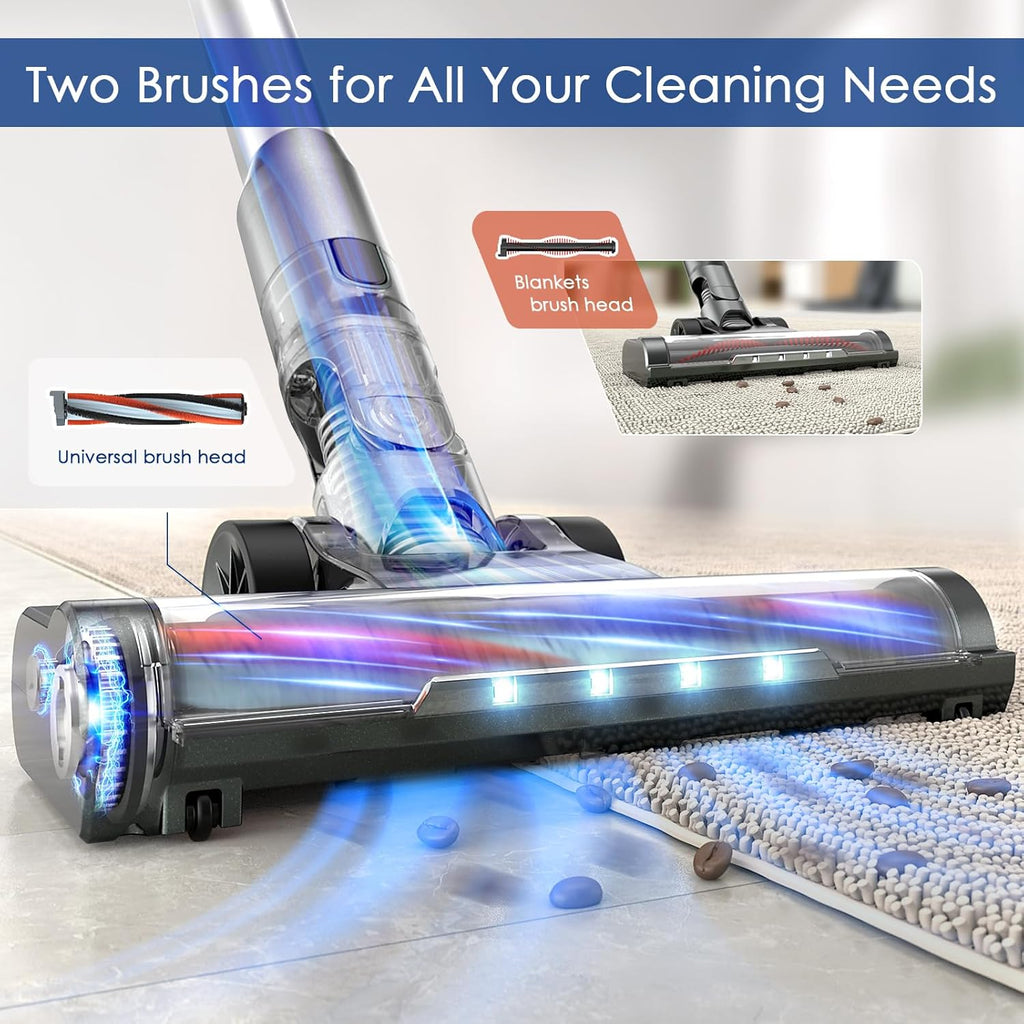 Cordless Vacuum Cleaner with 2 Batteries, 450W 35Kpa Lightweight Stick Vacuum Cleaners for Home with LED Display, Brushless Motor, Anti-Tangle, for Carpet & Hard Floor Pet Hair (Grey)