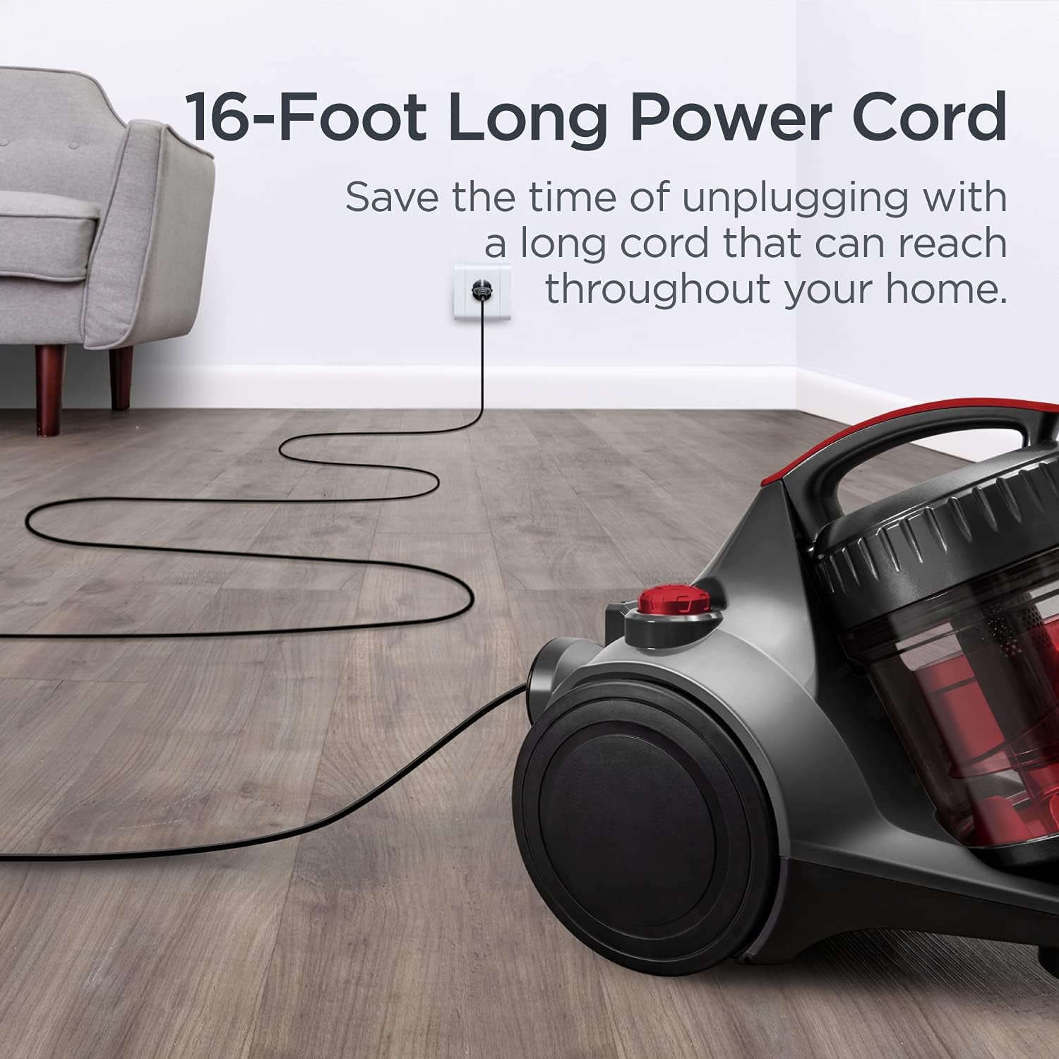 Eureka Bagless Canister Vacuum Cleaner, Lightweight Vac for Carpets and Hard Floors, Red, Whirlwind NEN110D