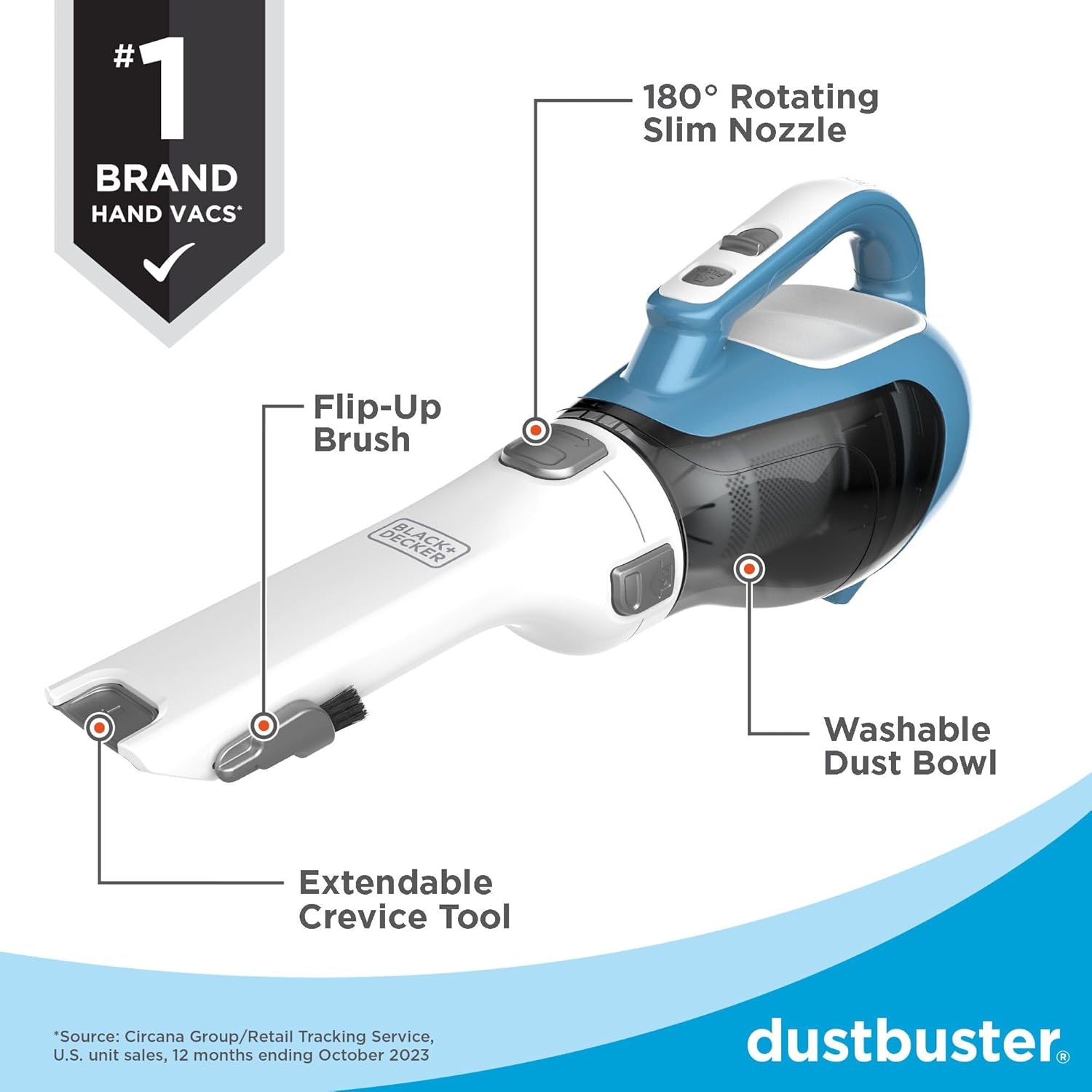 Brand	BLACK+DECKER Special Feature	Cordless, Cyclonic Filter Type	Cartridge Included Components	CHV1410L Hand Vacuum, Charger, Crevice Tool, Flip-Up Brush, Washable Filter Is Cordless?	Yes