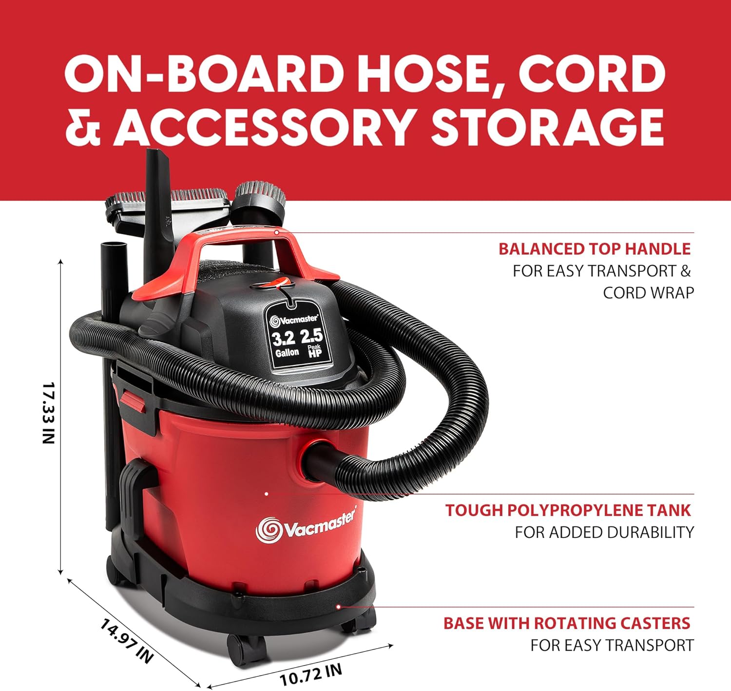 Vacmaster 3.2-Gallon* 2.5 Peak HP Wet/Dry Vacuum – VHB305M 1101